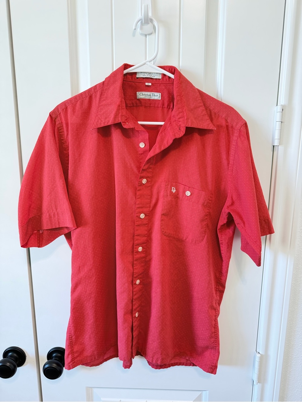 Dior Men’s Bright Red Short Sleeve Button-Down Shirt